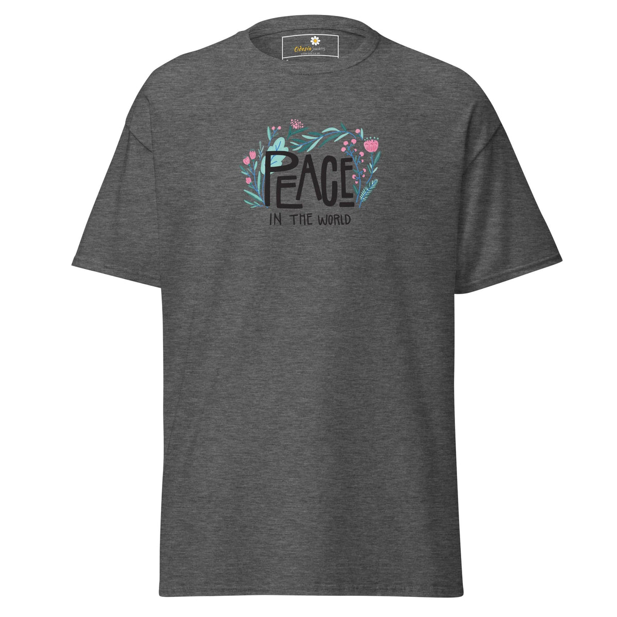 Unisex classic tee - POSITIVE TEXT PEACE IN THE WORLD - REGULAR - Dark Heather / S