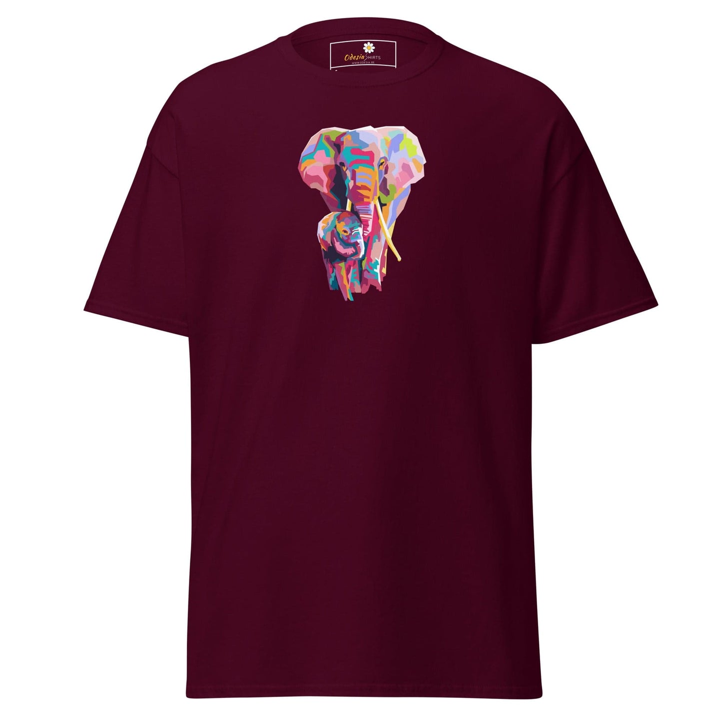 Unisex classic tee - WILD LIFE COLORFUL ELEPHANTS - REGULAR - Maroon / S