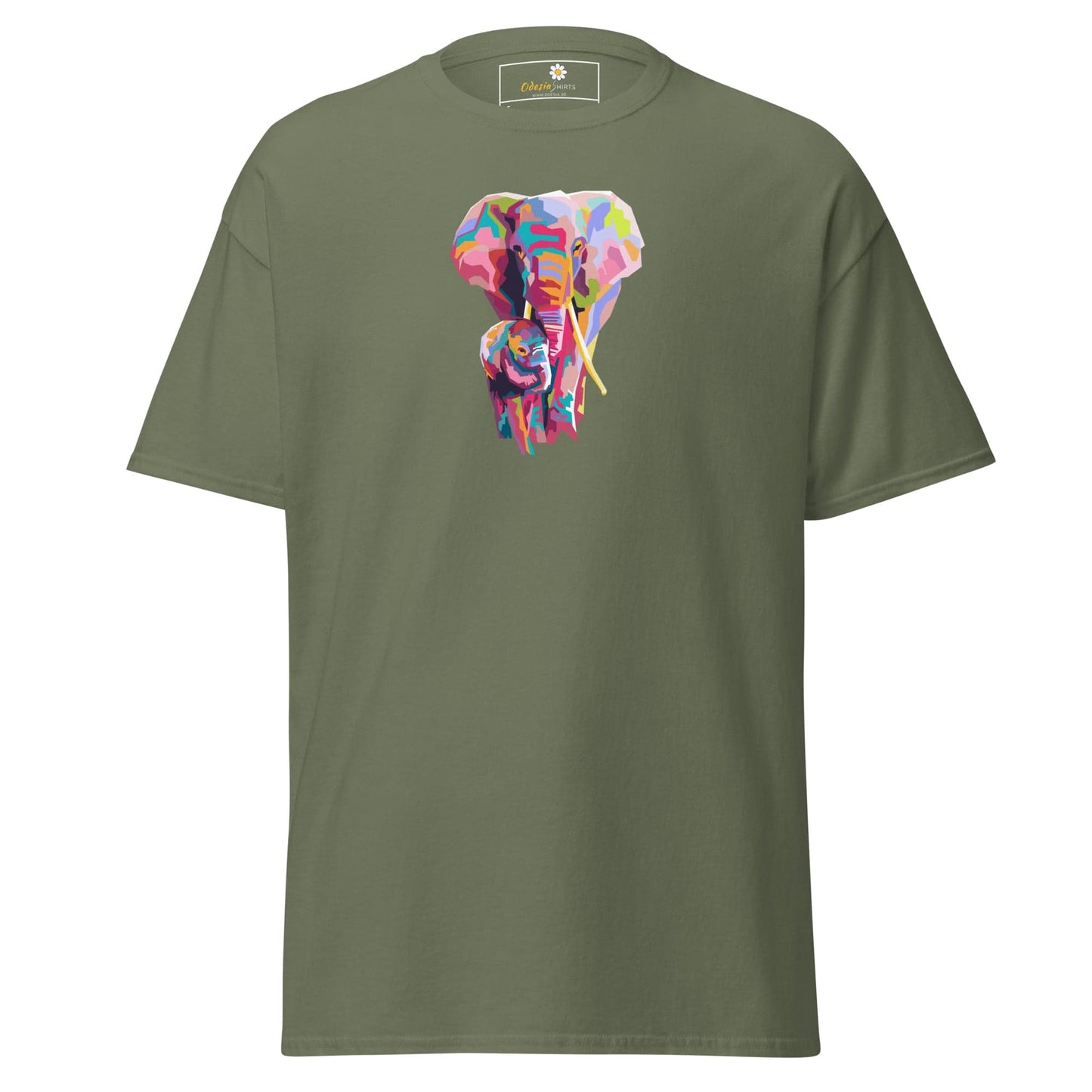 Unisex classic tee - WILD LIFE COLORFUL ELEPHANTS - REGULAR - Military Green / S