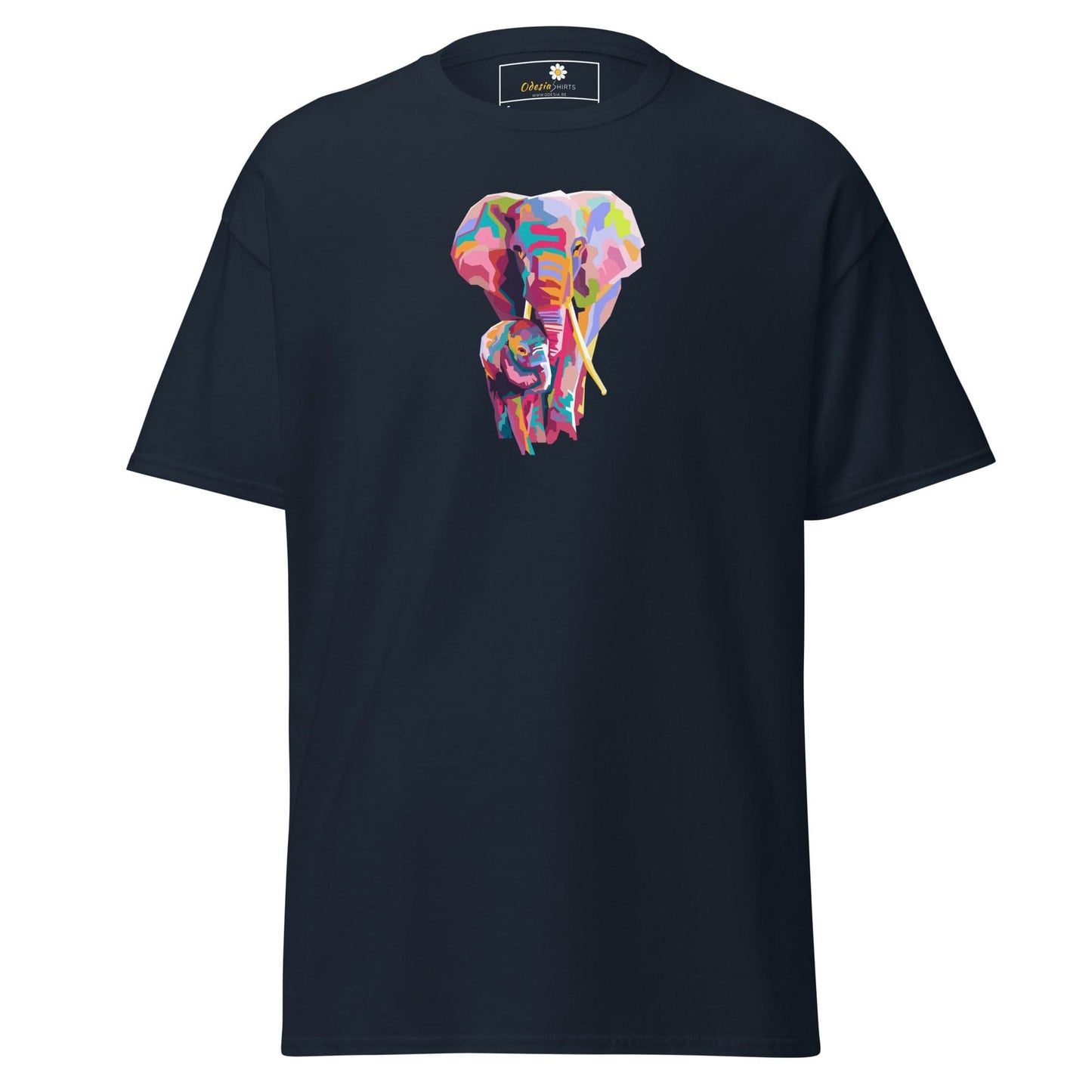 Unisex classic tee - WILD LIFE COLORFUL ELEPHANTS - REGULAR - Navy / S