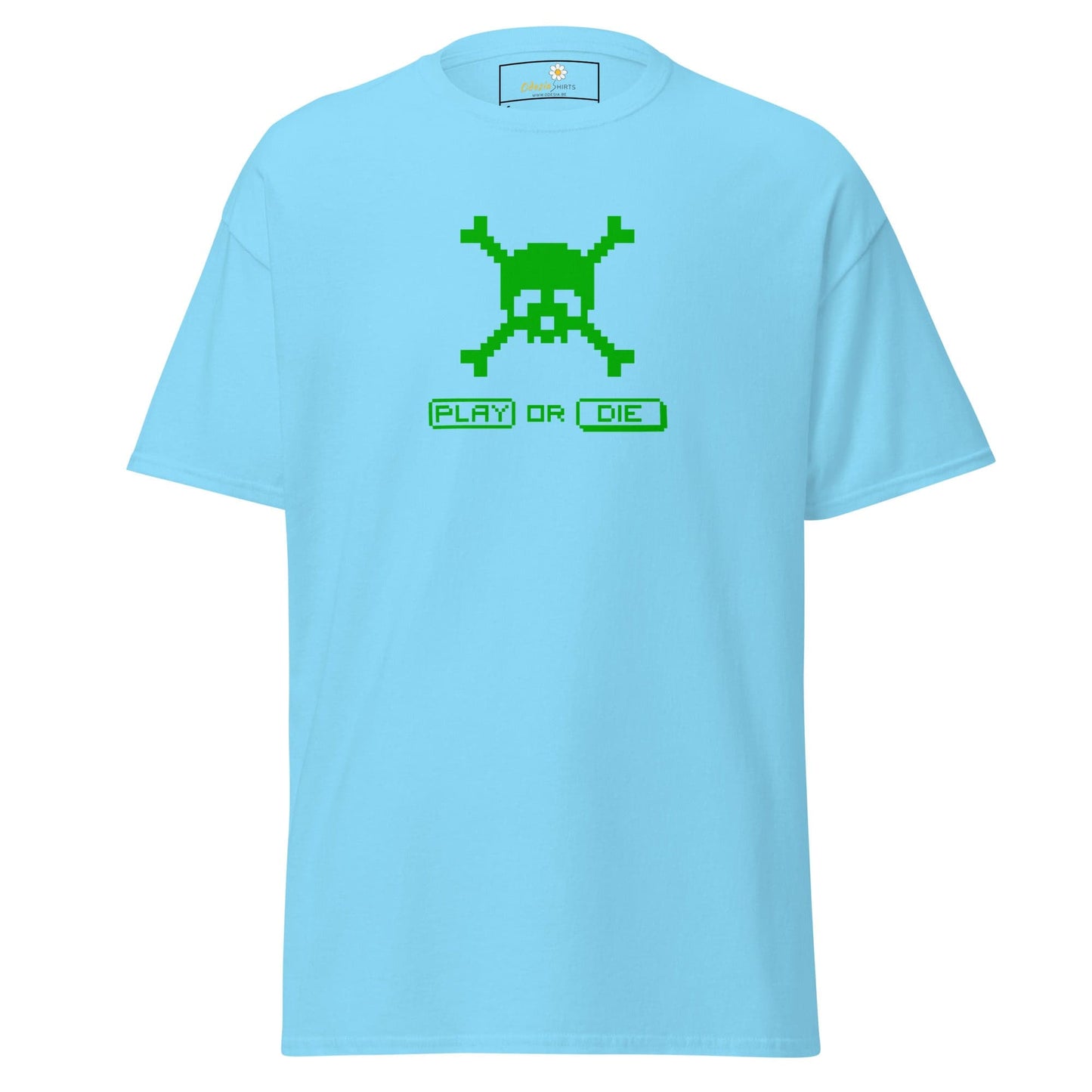 Unisex classic t-shirt - SKULL PLAY OR DIE - REGULAR - Sky / S
