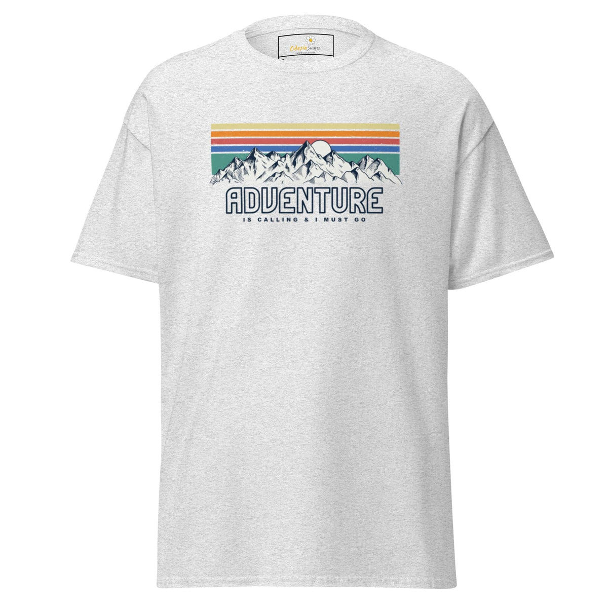White T-shirt with mountain graphic, suitable for men and women, available in S to XL