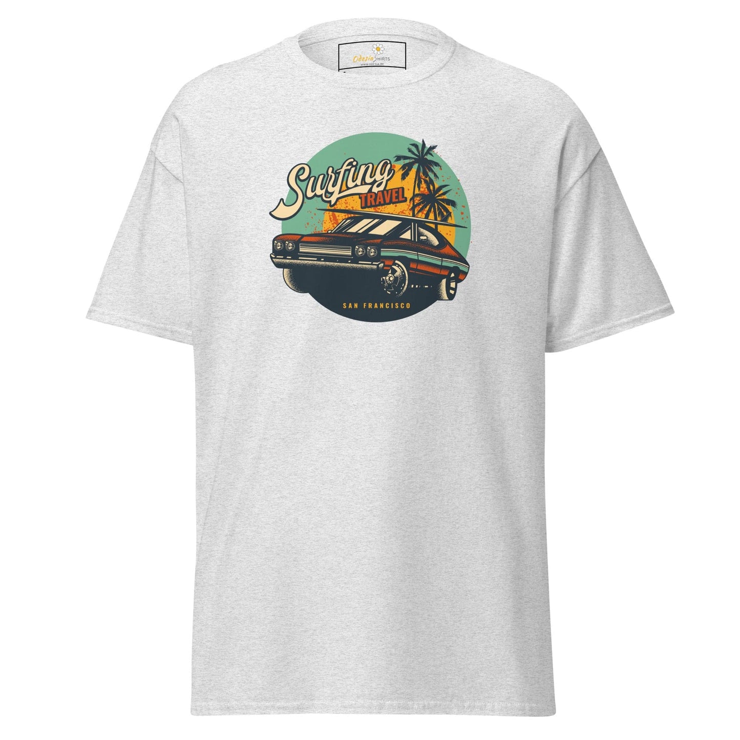 White T-shirt featuring a car graphic from T-SHIRT DESIGN TEE for Men and Women