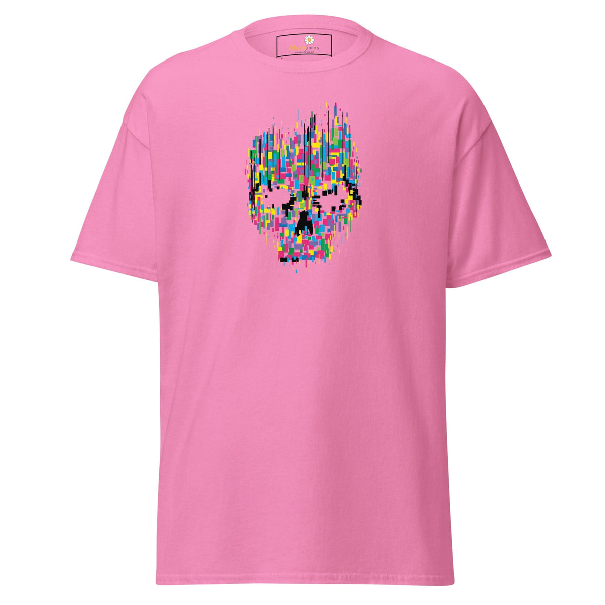 Unisex classic t-shirt - SKULL COLORFUL CUBES - REGULAR - Azalea / S