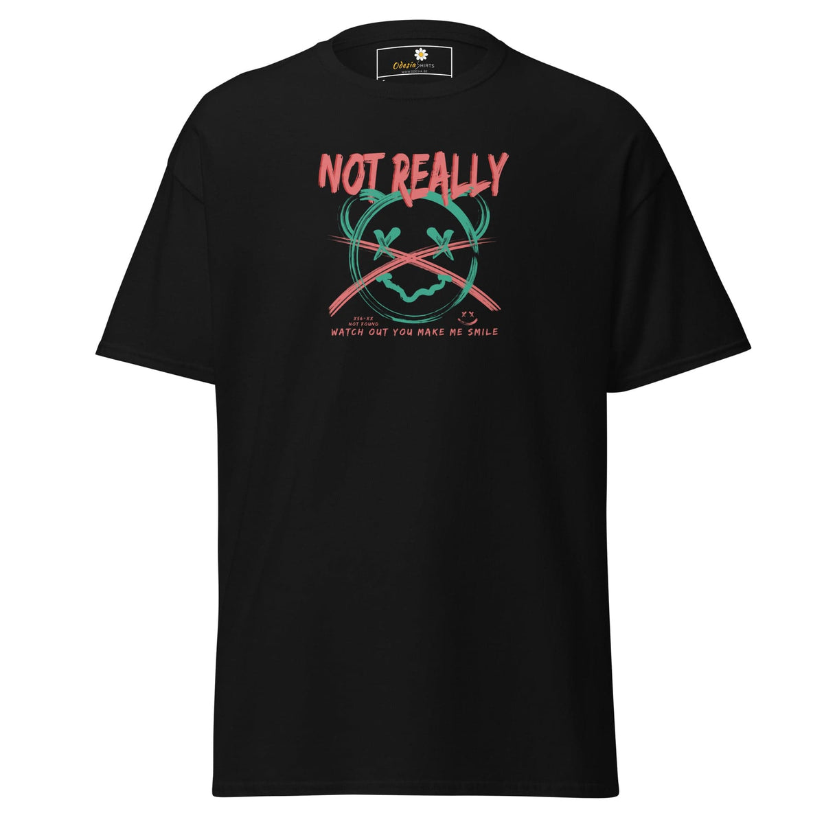 Black T-shirt with graphic design suitable for men and women, available in sizes S to XL