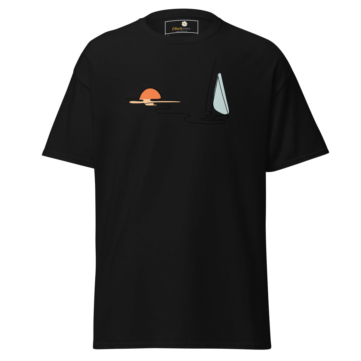 Unisex classic t-shirt - DRAWING LINE SUNSET BOAT - REGULAR - Black / S