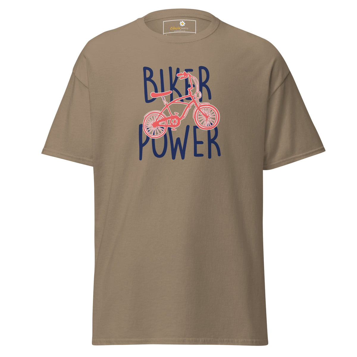 Khaki T-shirt with bicycle graphic from T-SHIRT DESIGN TEE for Men and Women S to XL