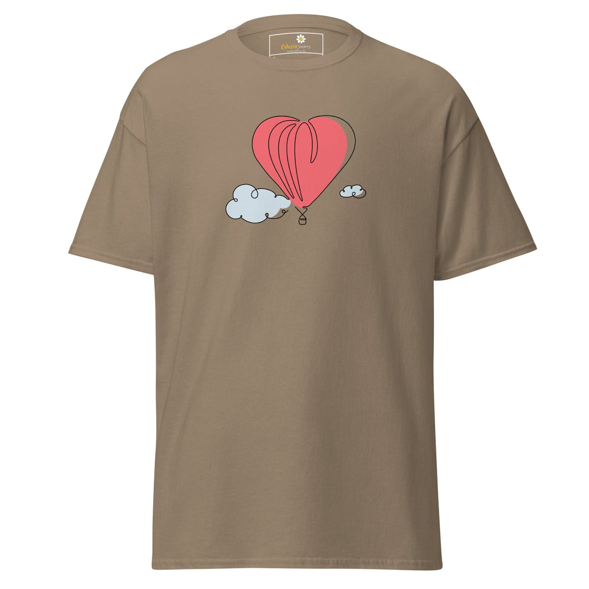 Khaki T-shirt with heart balloon graphic from T-SHIRT DESIGN TEE for Man and Woman