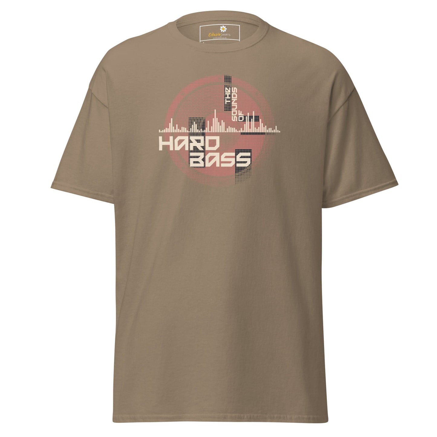 Khaki T-shirt with graphic design for men and women available in sizes S to XL