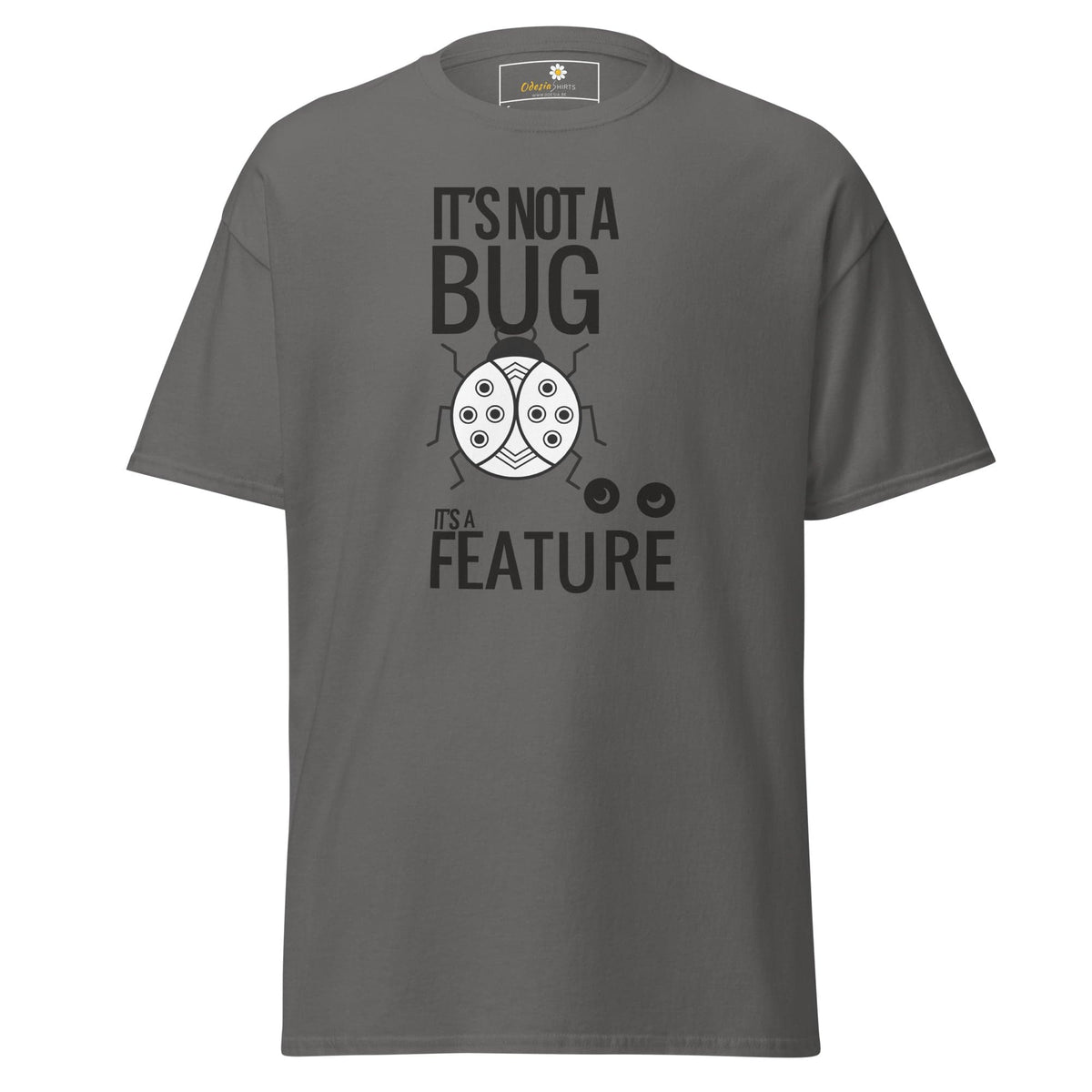 Gray T-shirt with bug graphic displayed in T-SHIRT DESIGN TEE for Men and Women