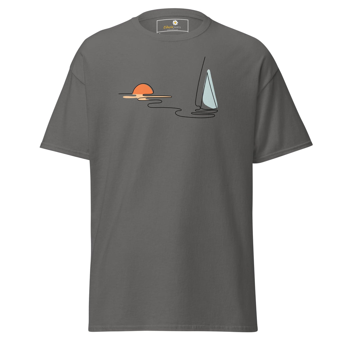 Unisex classic t-shirt - DRAWING LINE SUNSET BOAT - REGULAR - Charcoal / S