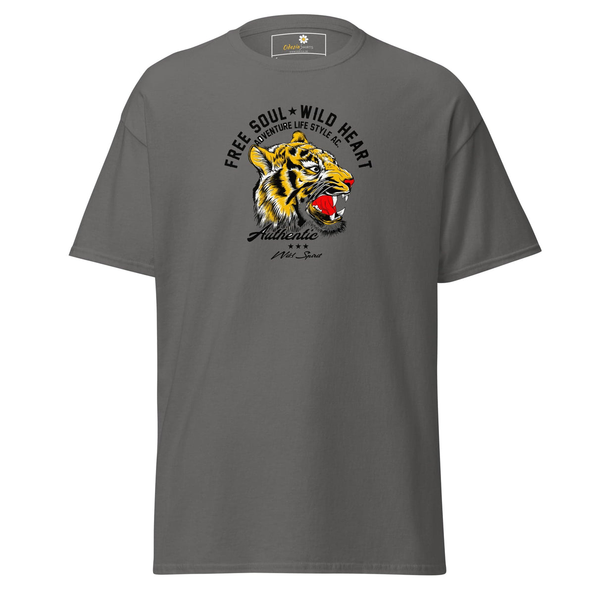 Gray T-shirt with tiger graphic from T-SHIRT DESIGN TEE for Men and Women S to XL