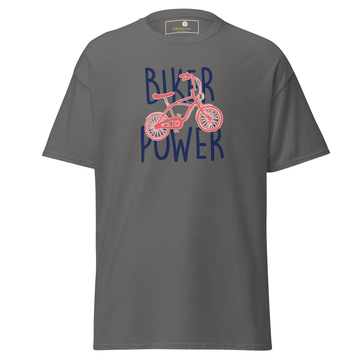 Gray T-shirt with bicycle graphic for Men and Women in sizes S to XL