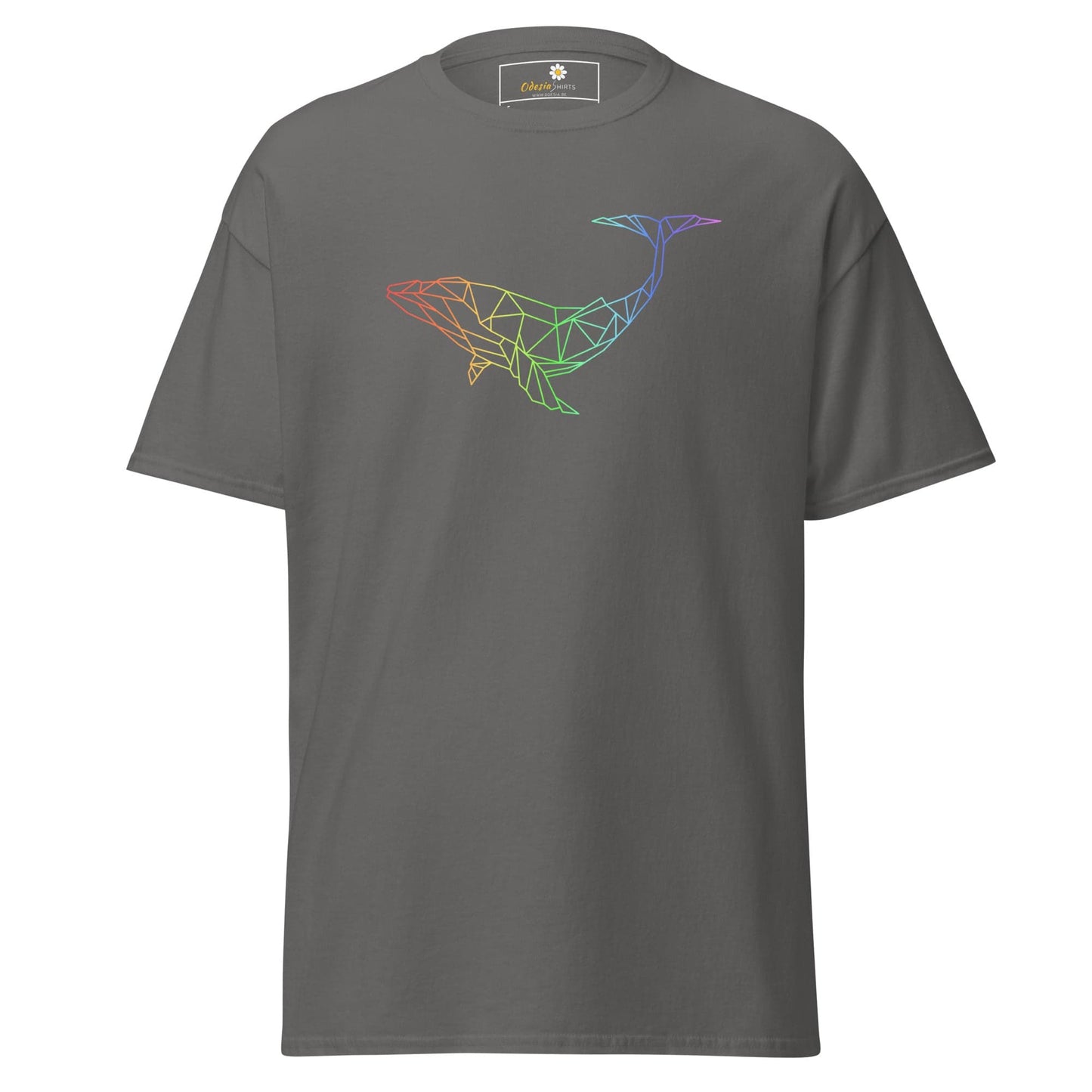 Gray T-shirt with geometric whale design, suitable for men and women, available in S to XL