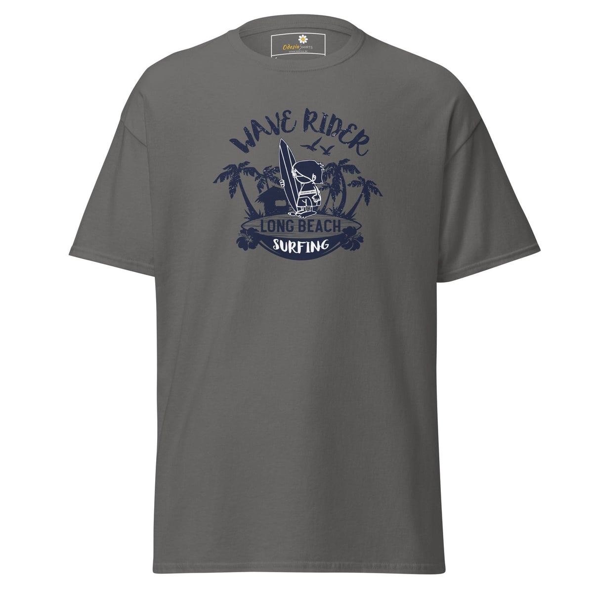 Gray T-shirt with surfing graphic for Men and Women in sizes S to XL