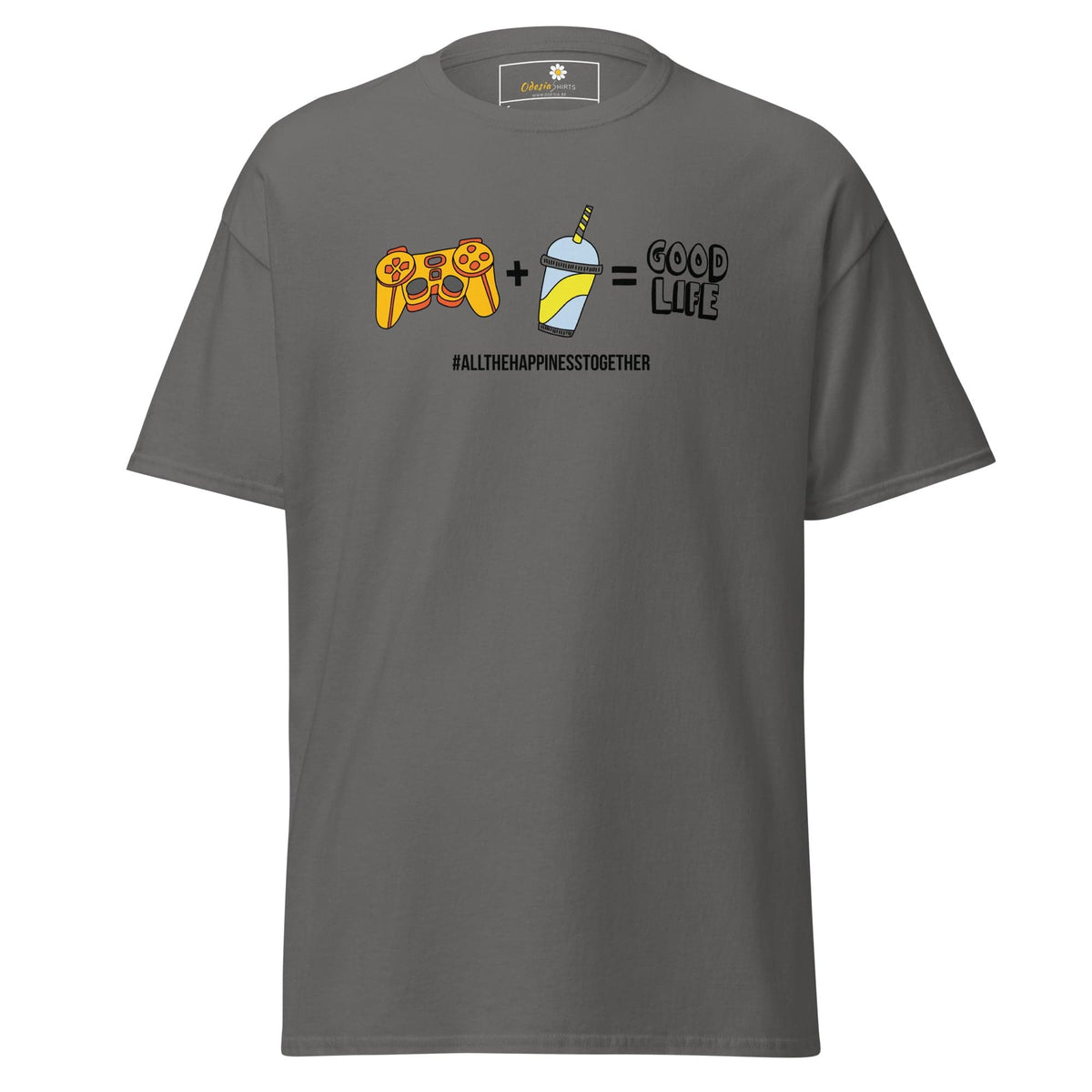 Gray T-shirt with graphic design suitable for men and women in sizes S to XL