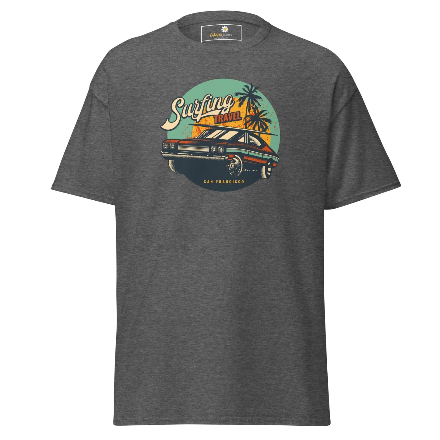 Gray T-shirt with car graphic from T-SHIRT DESIGN TEE for men and women in sizes S to XL
