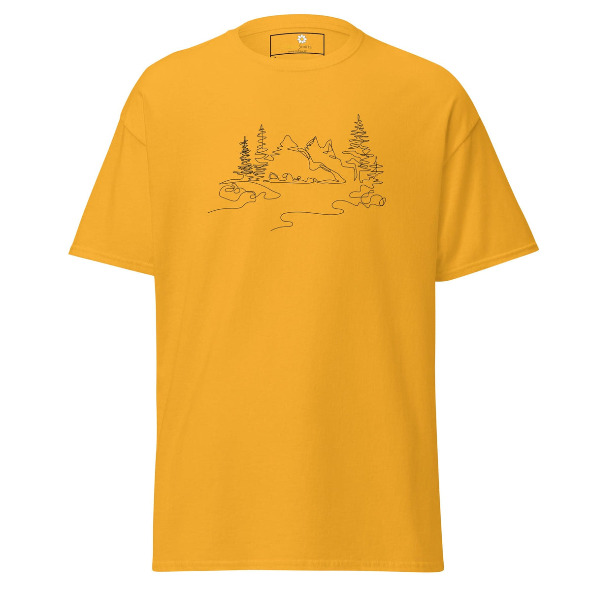 Yellow T-shirt with Mountain and Tree Graphic for Men and Women in sizes S to XL