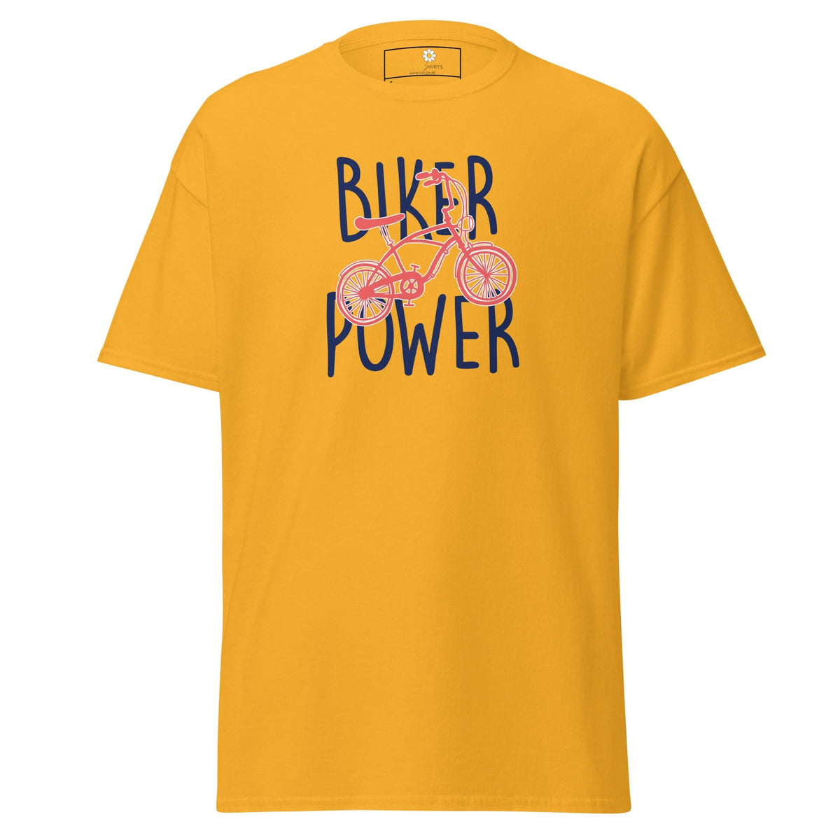 Yellow T-shirt with bicycle graphic for men and women in size S to XL
