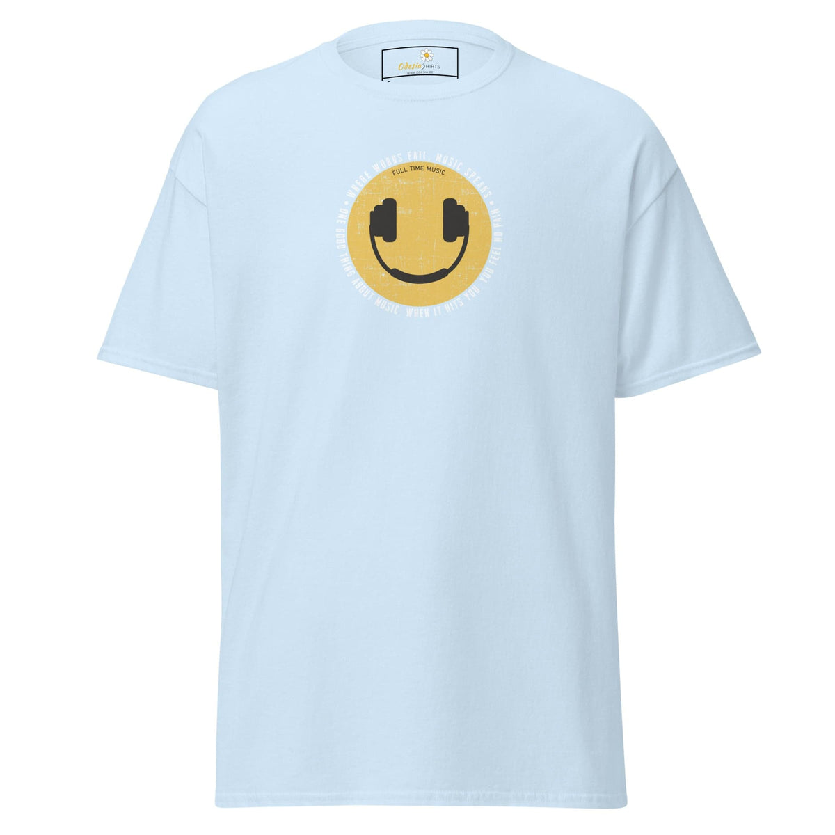 Light blue T-shirt with a smiley face design, suitable for men and women S to XL