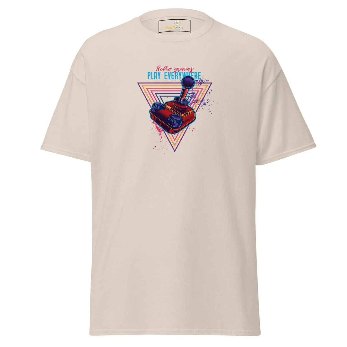 Beige T-shirt with retro gaming design for men and women in sizes S to XL
