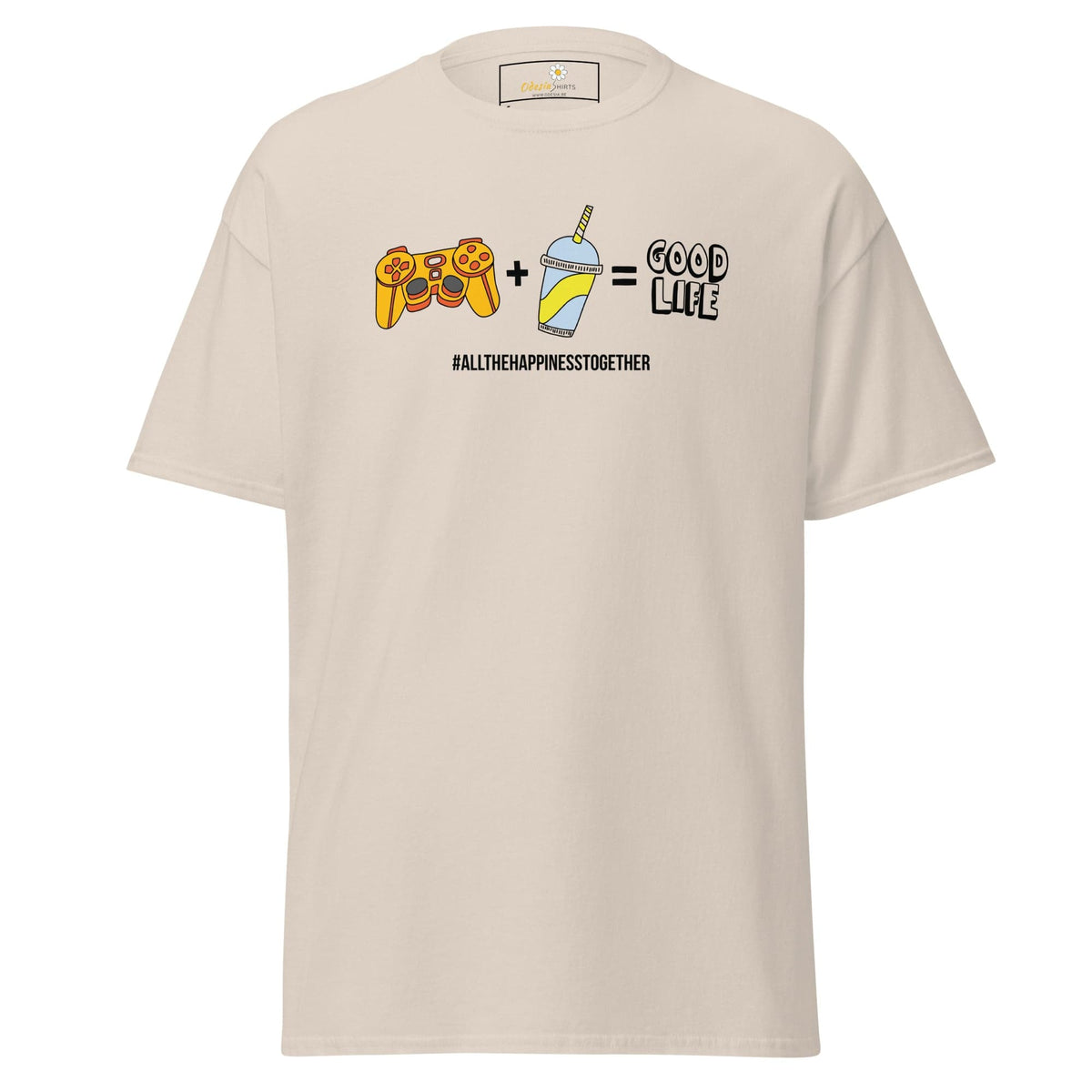 Beige T-shirt with graphic design for men and women in sizes S to XL