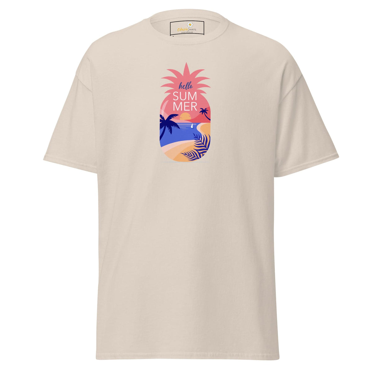 Beige T-shirt with pineapple summer graphic, suitable for men and women from S to XL