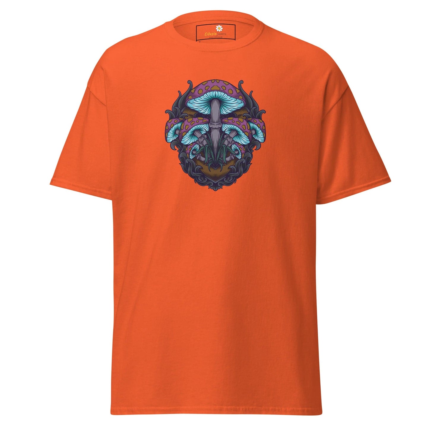 Orange T-shirt with mushroom graphic from T-SHIRT DESIGN TEE for Man and Woman S to XL