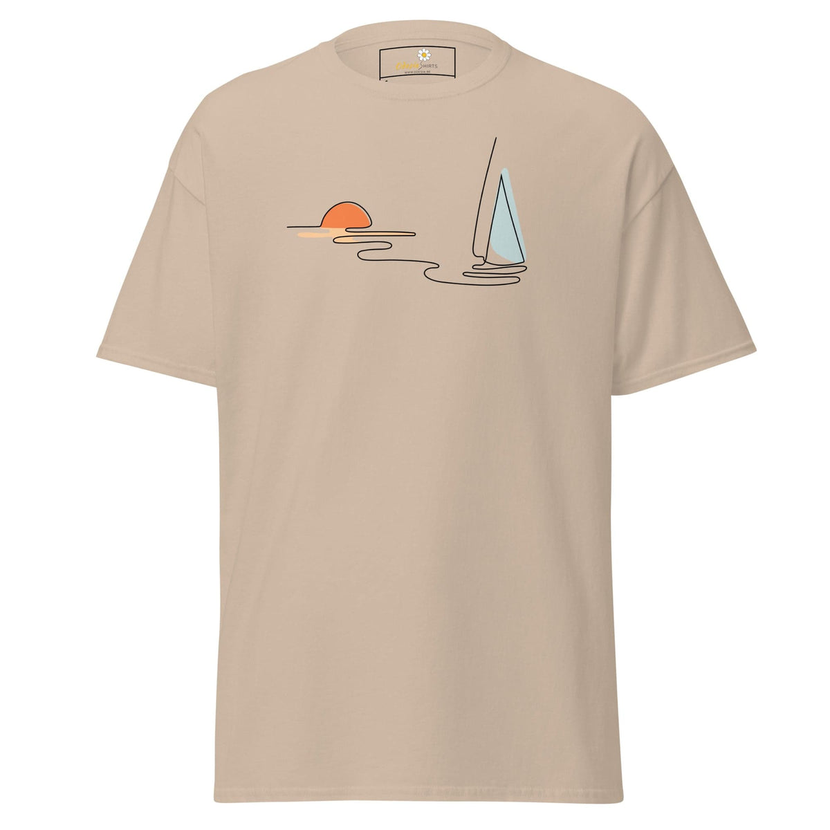 Unisex classic t-shirt - DRAWING LINE SUNSET BOAT - REGULAR - Sand / S