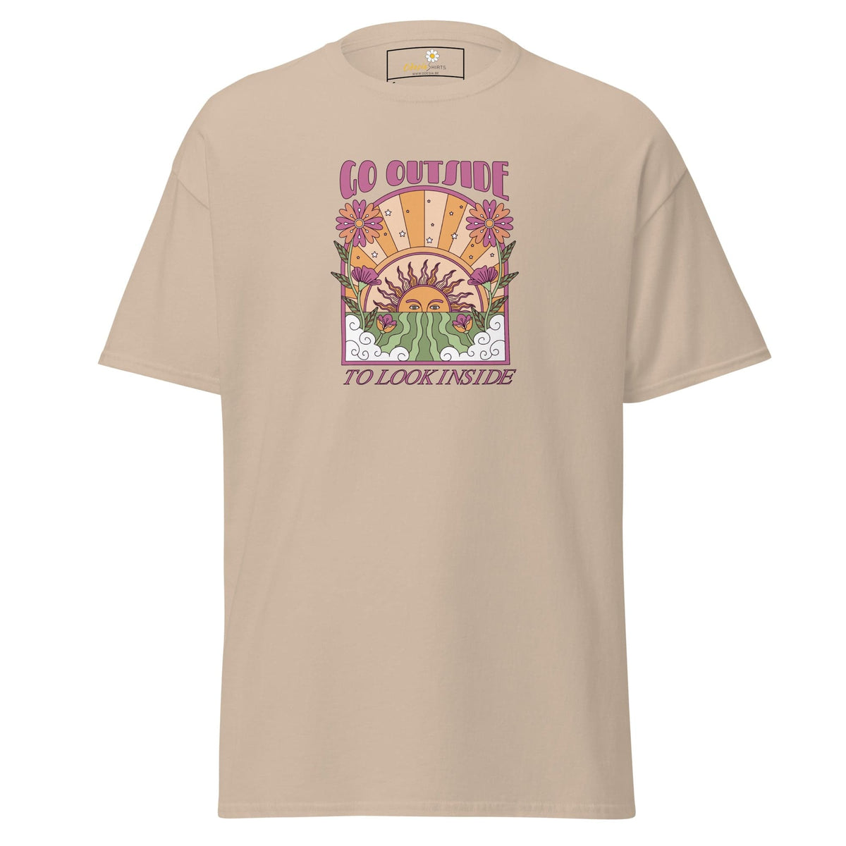 Unisex classic t-shirt - POSITIVE GO OUTSIDE LOOK INSIDE - REGULAR - Sand / S