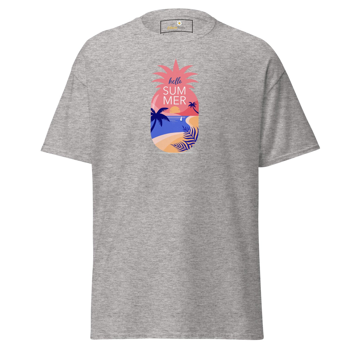 Gray T-shirt with pineapple beach design from T-SHIRT DESIGN TEE for men and women