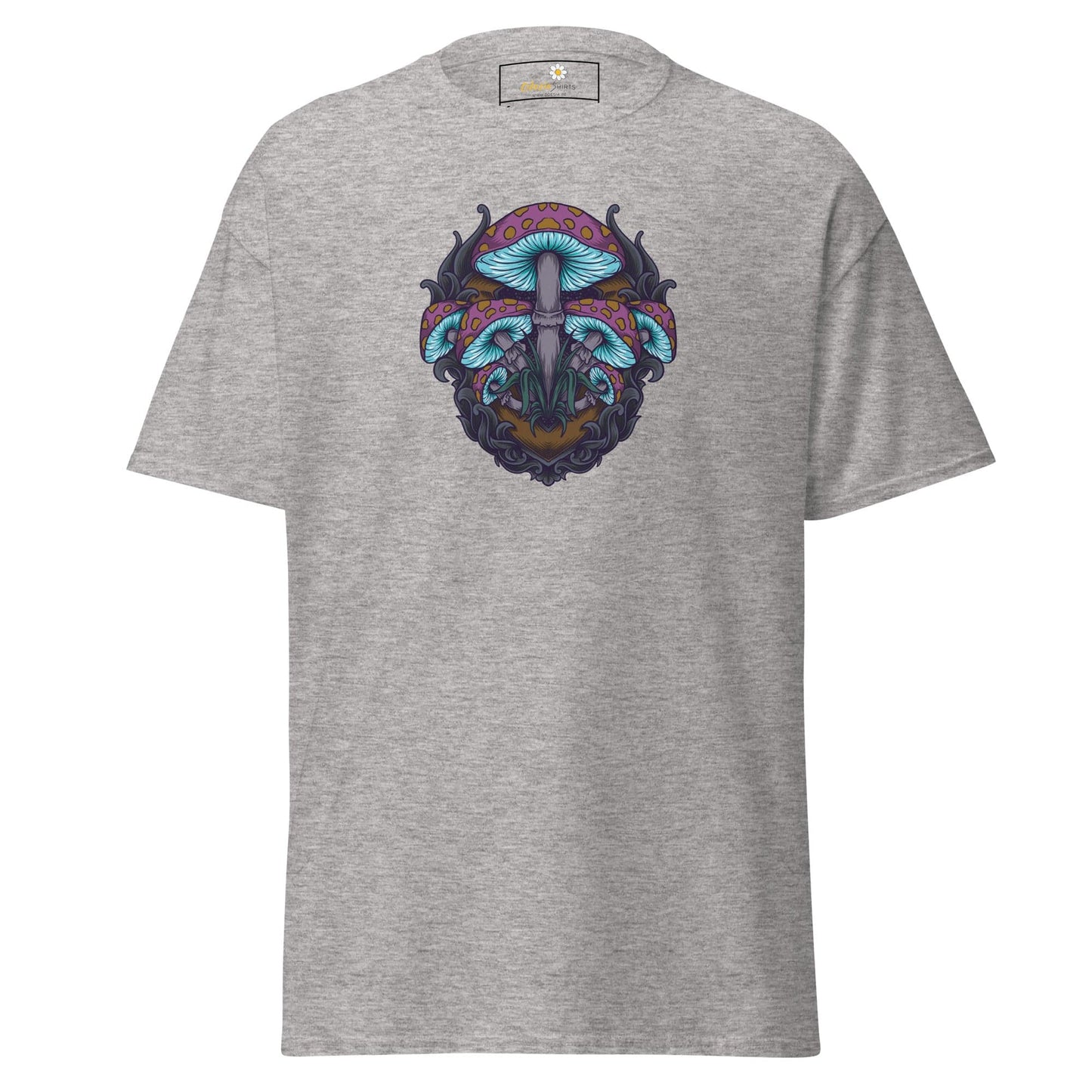 Gray T-shirt with Mushroom Graphic from T-SHIRT DESIGN TEE for Men and Women S to XL