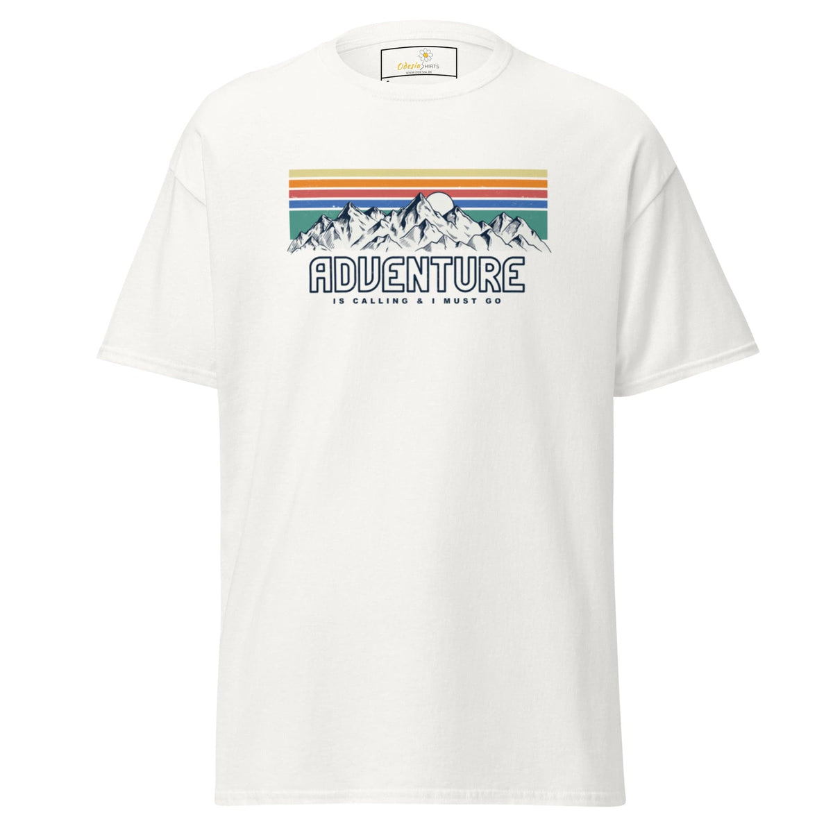 White T-shirt with mountain graphic for Men and Women, available in sizes S to XL