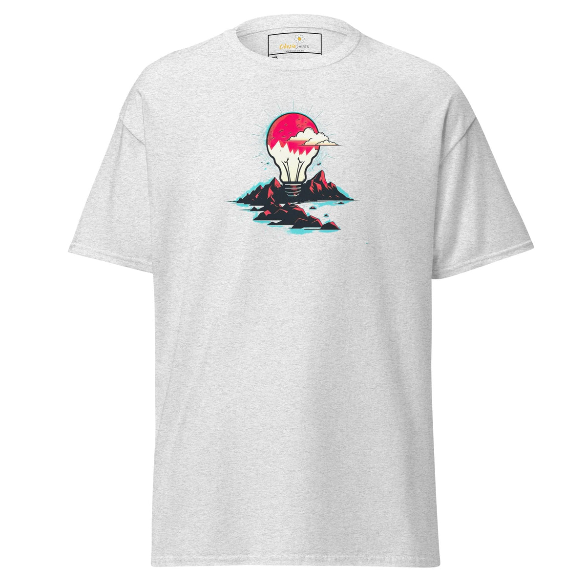 White T-shirt with lightbulb design for Men and Women in sizes 2XL to 5XL
