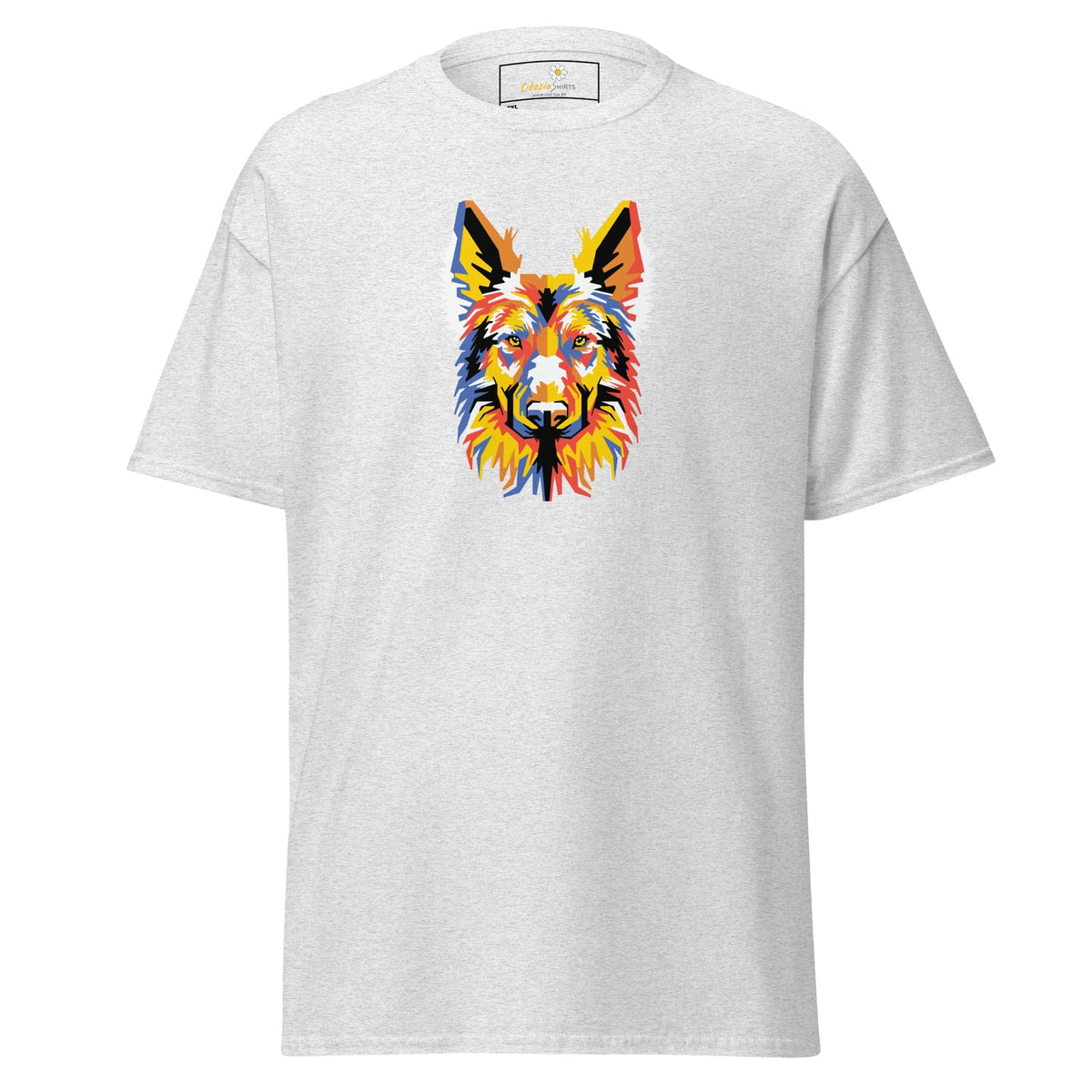 White T-shirt with colorful dog graphic for Men and Women in sizes 2XL to 5XL