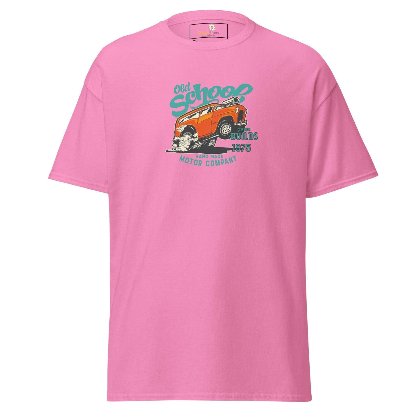 Pink graphic tee.