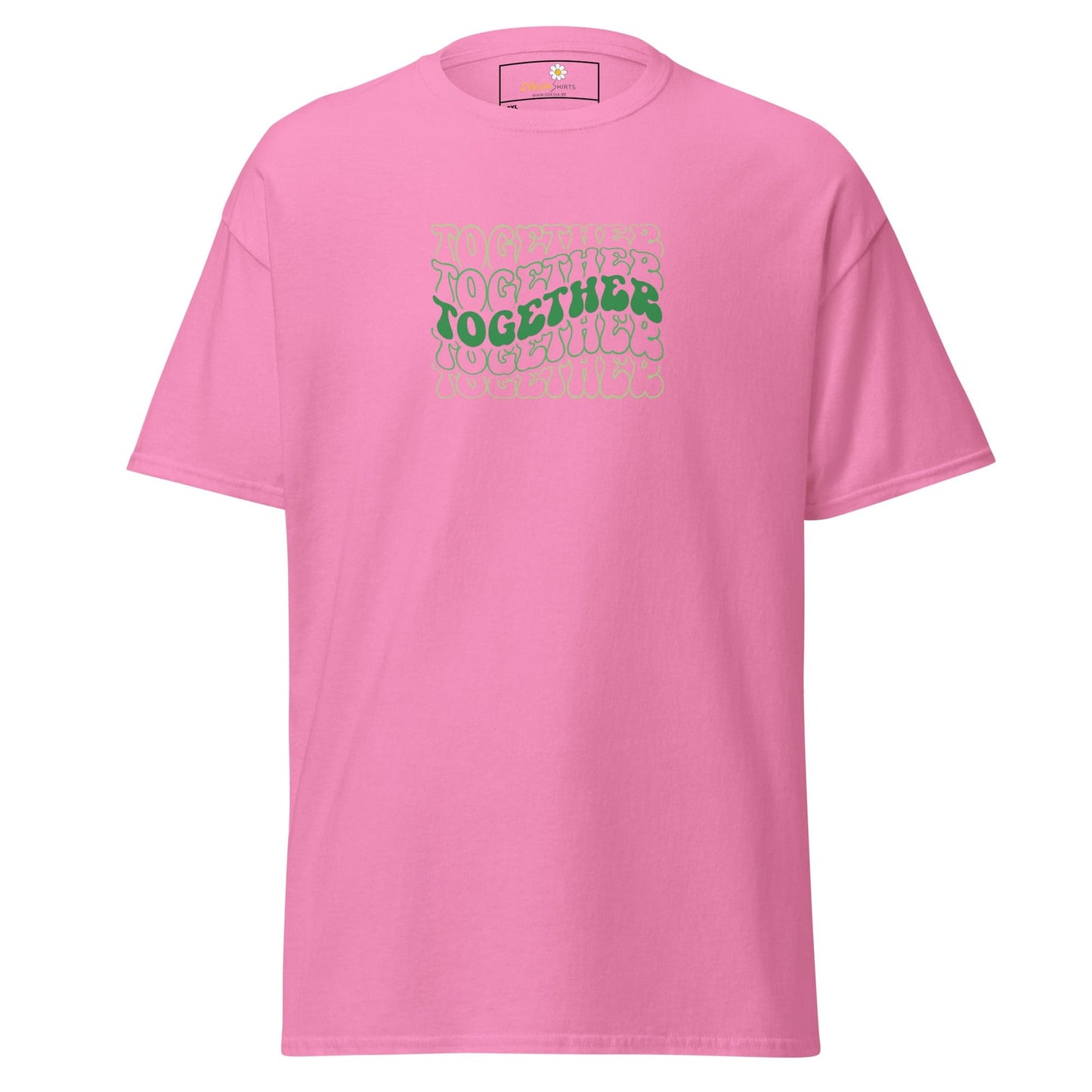 Pink T-shirt with Together text from T-SHIRT DESIGN TEE for Men and Women sizes 2XL to 5XL