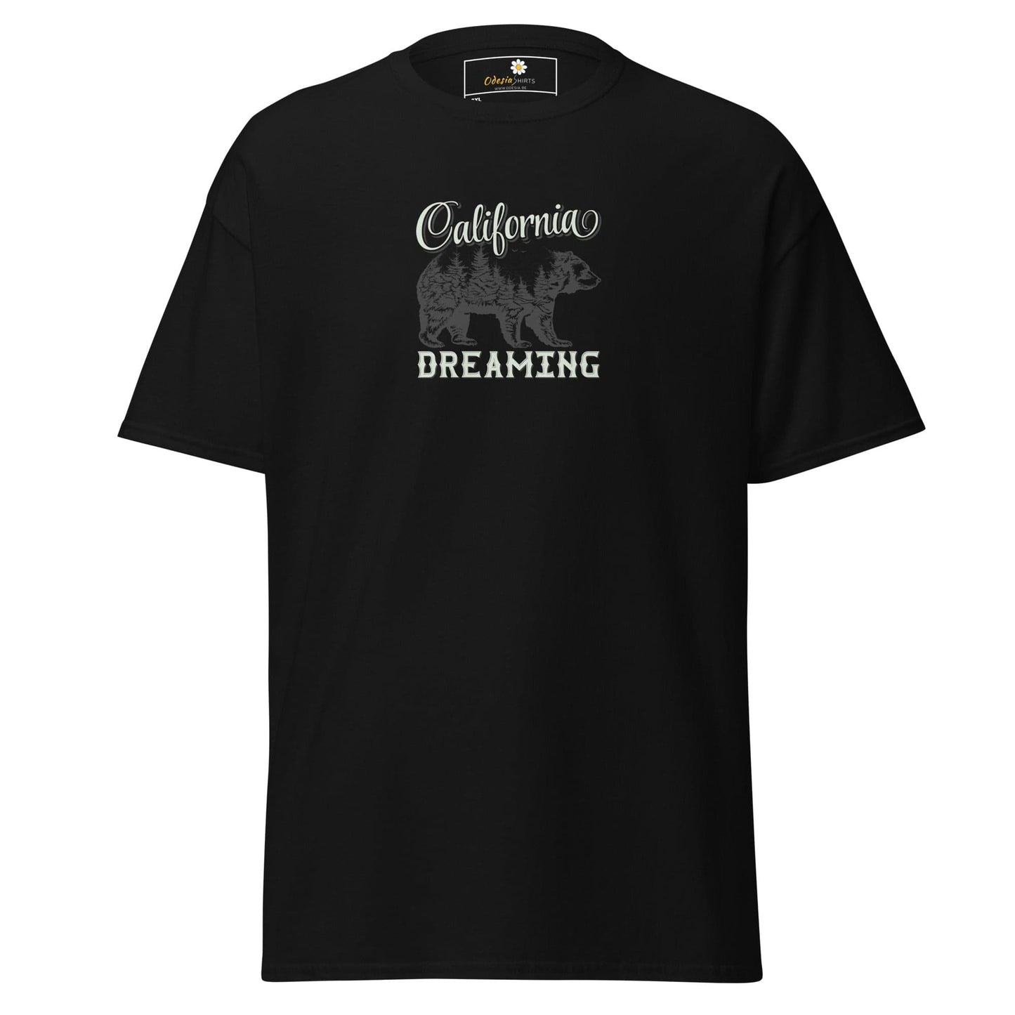 Black T-shirt with California Dreaming graphic from T-SHIRT DESIGN TEE for men and women