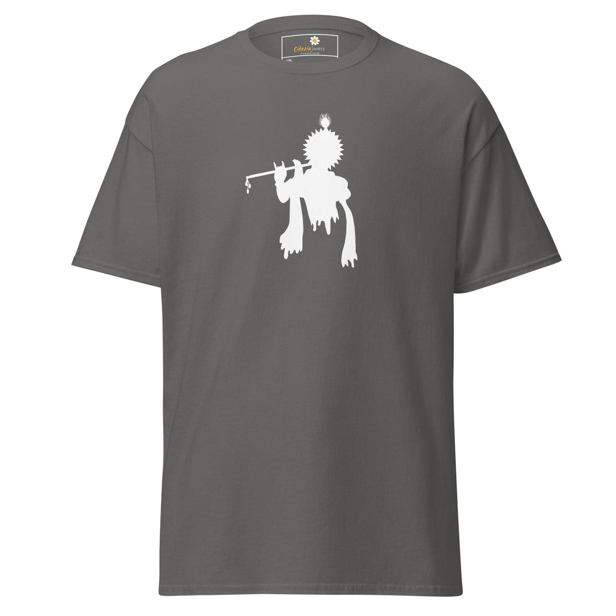 Gray T-shirt with white Krishna graphic, suitable for men and women in 2XL to 5XL sizes