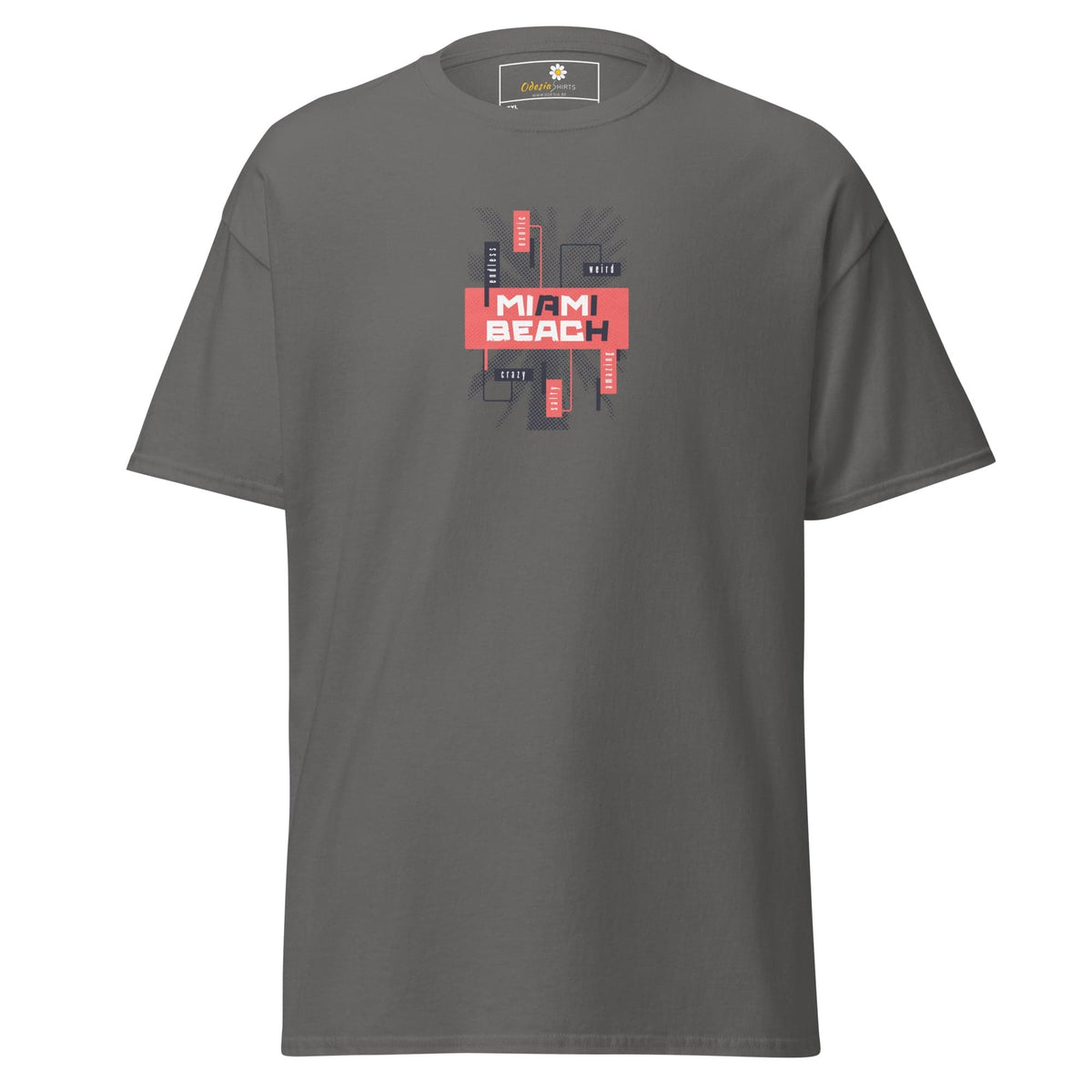 Gray Miami Beach T-shirt displayed in the T-Shirt Design Tee for Men and Women