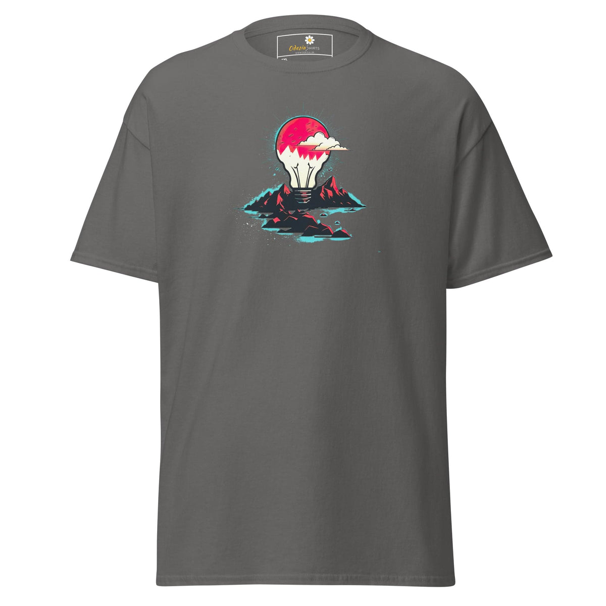 Gray T-shirt with lightbulb graphic, suitable for Men and Women in 2XL to 5XL sizes