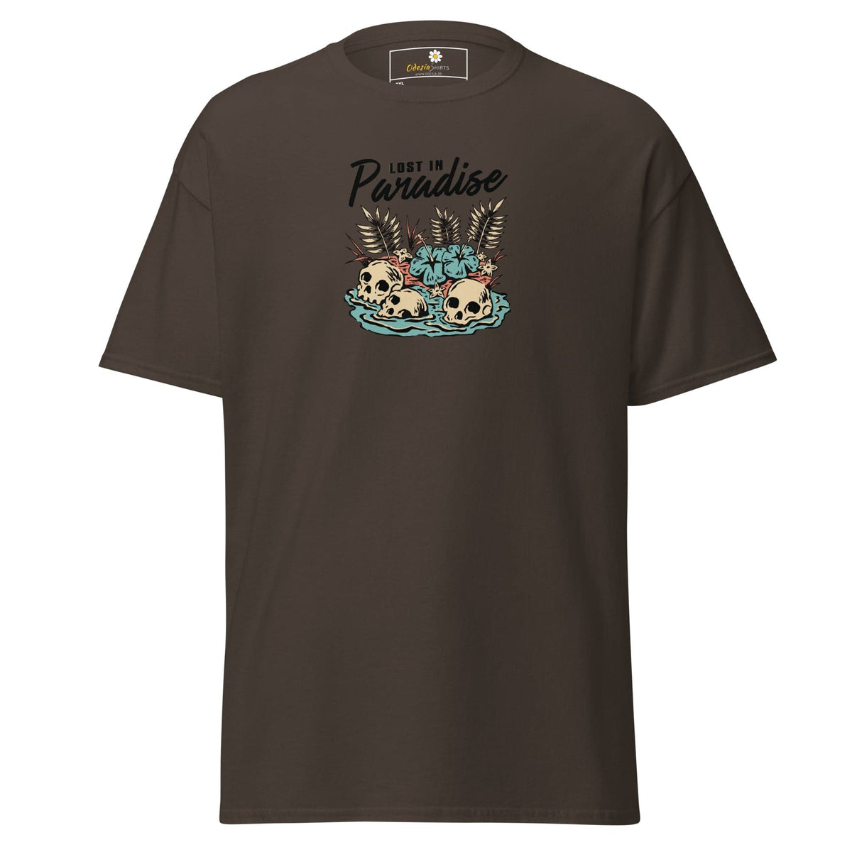 Brown T-shirt with skull graphic from T-SHIRT DESIGN TEE for Men and Women in 2XL-5XL