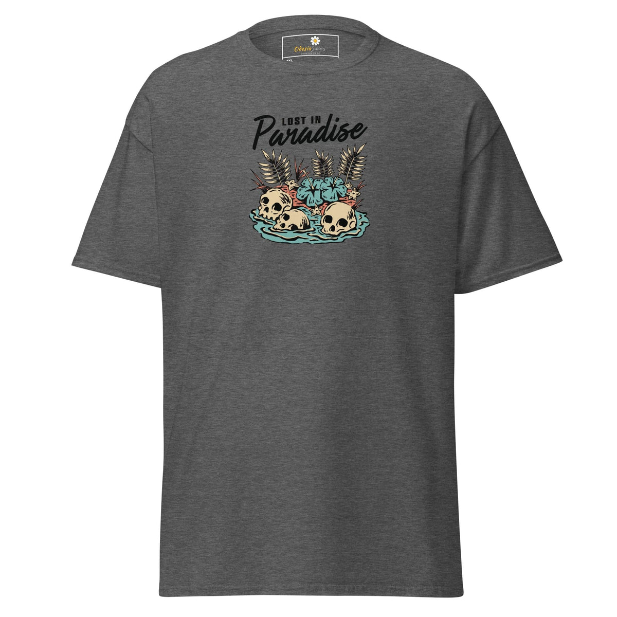 Gray T-shirt with skull graphic from T-SHIRT DESIGN TEE for Men and Women in 2XL to 5XL