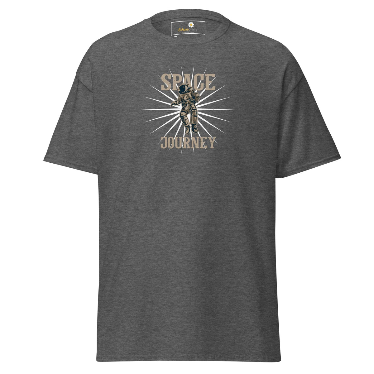 Gray T-shirt with astronaut graphic for men and women in 2XL to 5XL sizes