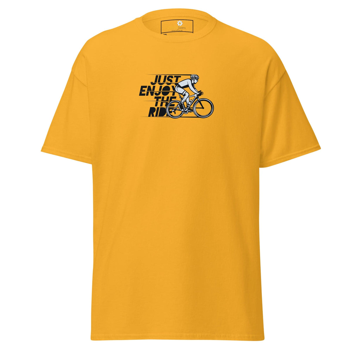 Yellow T-shirt with cyclist graphic from T-SHIRT DESIGN TEE for Men and Women in 2XL-5XL