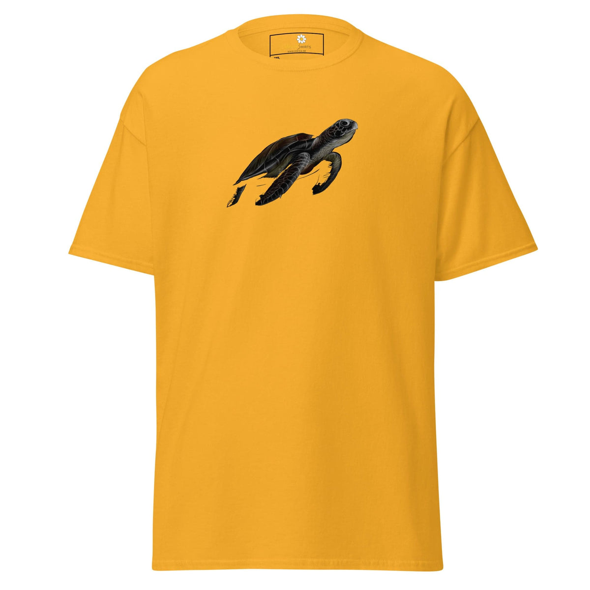 Yellow T-shirt with turtle graphic for men and women in sizes 2XL to 5XL