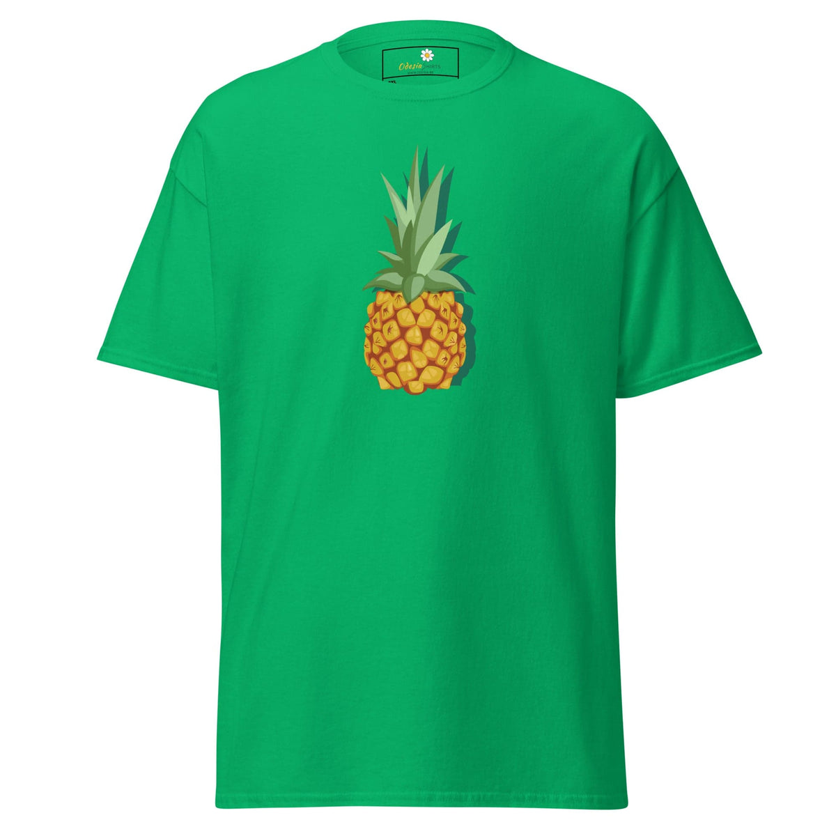 Green T-shirt with pineapple graphic, available in men’s and women’s sizes 2XL to 5XL