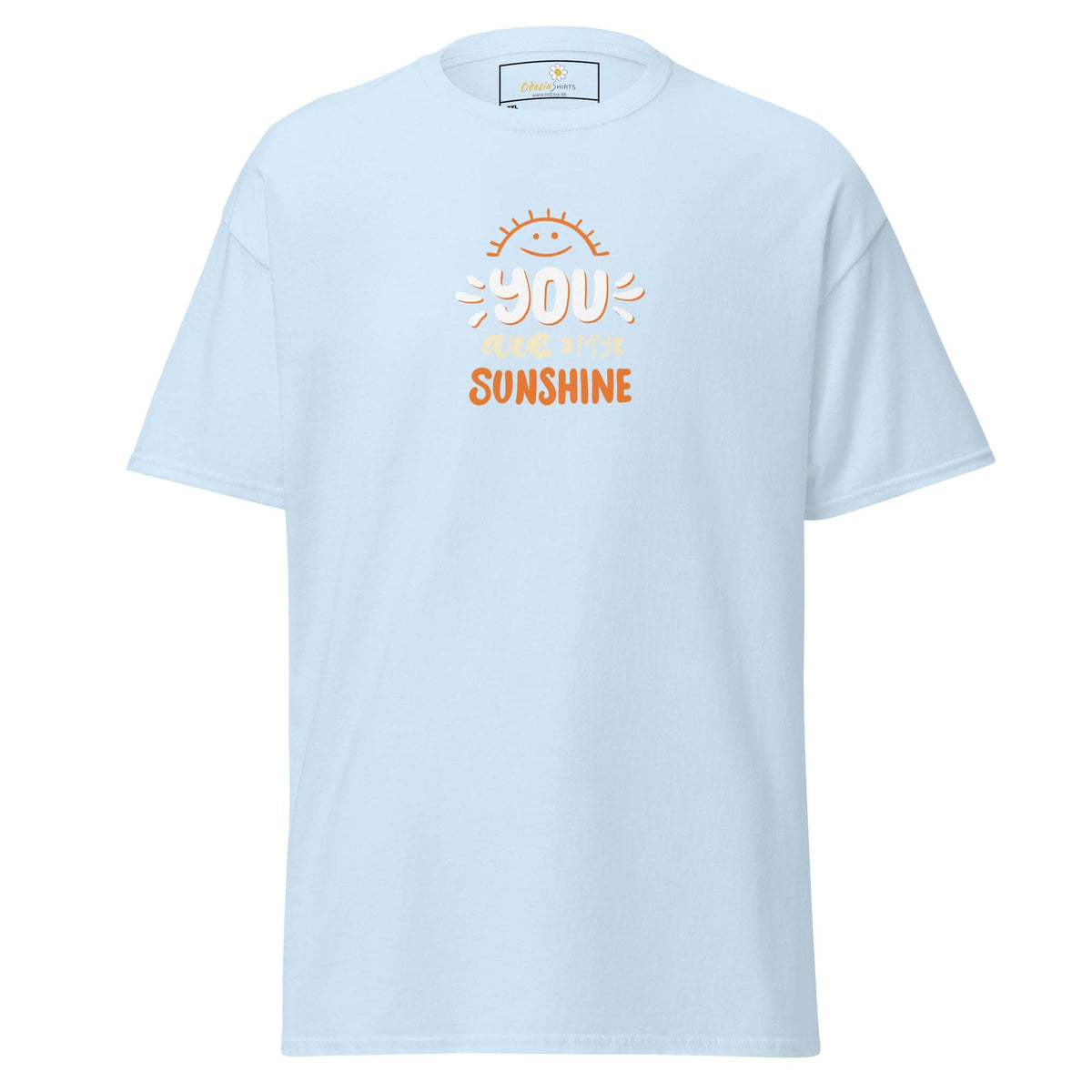 Light blue T-shirt with sun graphic from T-SHIRT DESIGN TEE for Men and Women, 2XL-5XL