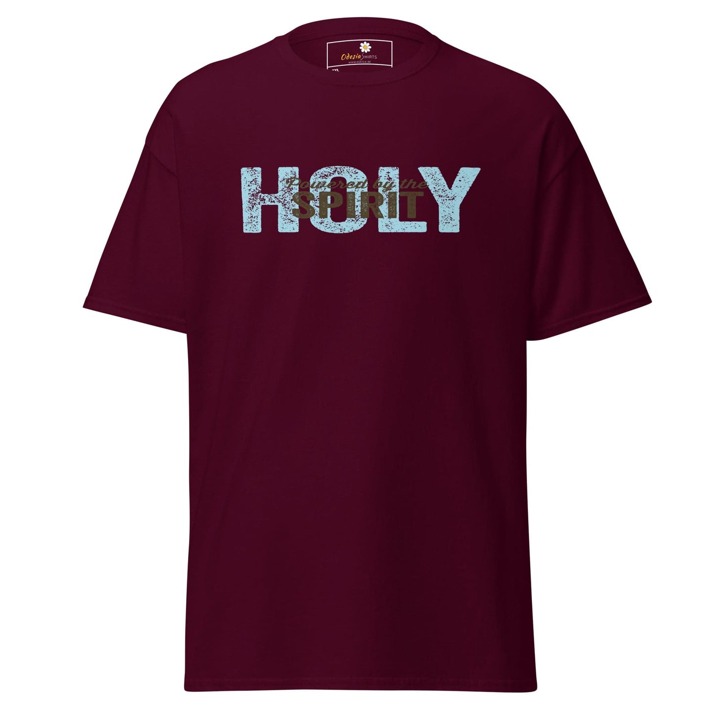 Maroon T-shirt with Holy Spirit text, available in men’s and women’s sizes 2XL to 5XL