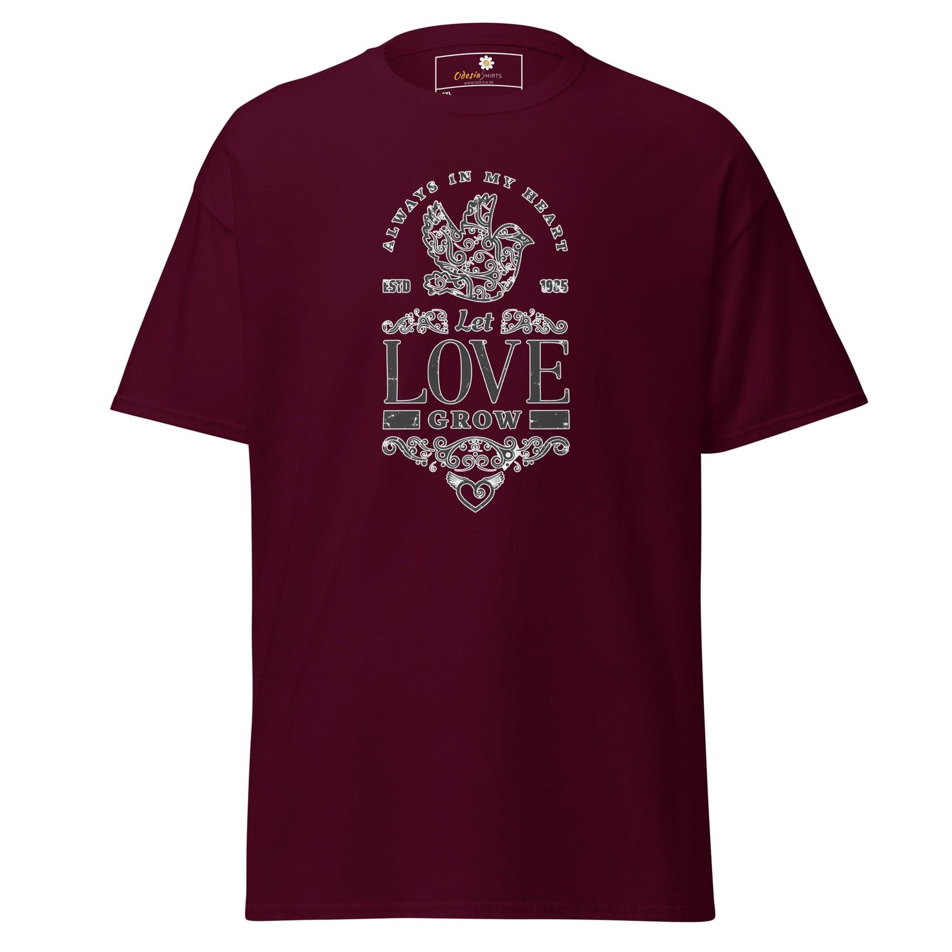 Maroon T-shirt with love graphic for men and women in 2XL to 5XL sizes
